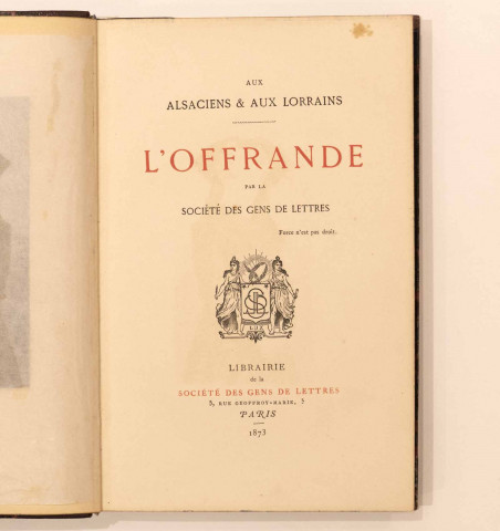 L'offrande - Aux alsaciens & aux Lorrains.