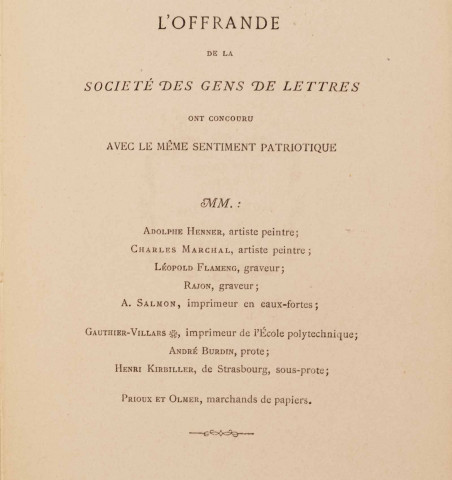 L'offrande - Aux alsaciens & aux Lorrains.