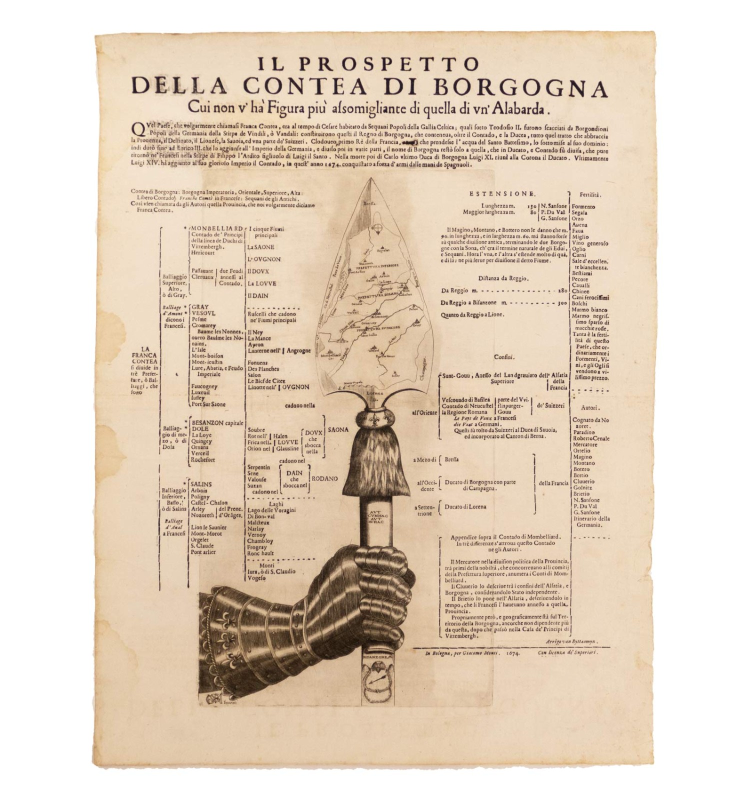 Gravure italienne du XVIIe siècle - Franche-Comté et Bourgogne. 