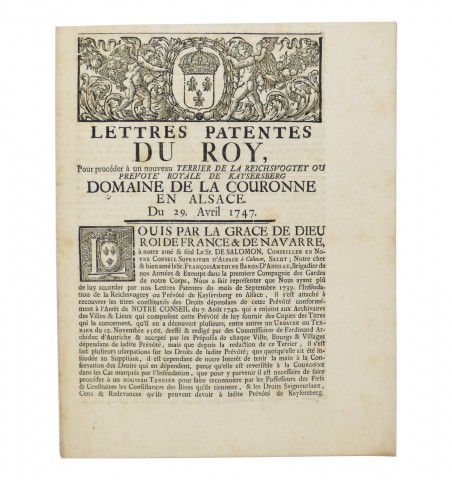 Lettres patentes du Roy, pour procéder à un nouveau Terrier de la Reichsvogter.
