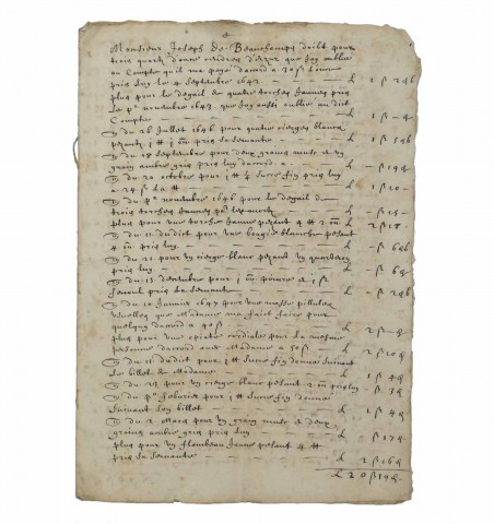 Compte d'apothicaire - Manuscrit de 1642.