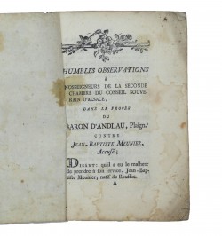 Humbles observations à nos seigneurs de la seconde chambre du conseil souverain d'Alsace,...