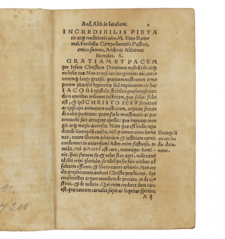 Andreae Althameri Brenzii Annotationes in Epistolam beati Iacobi iamprimum editæ : Cum Indice.