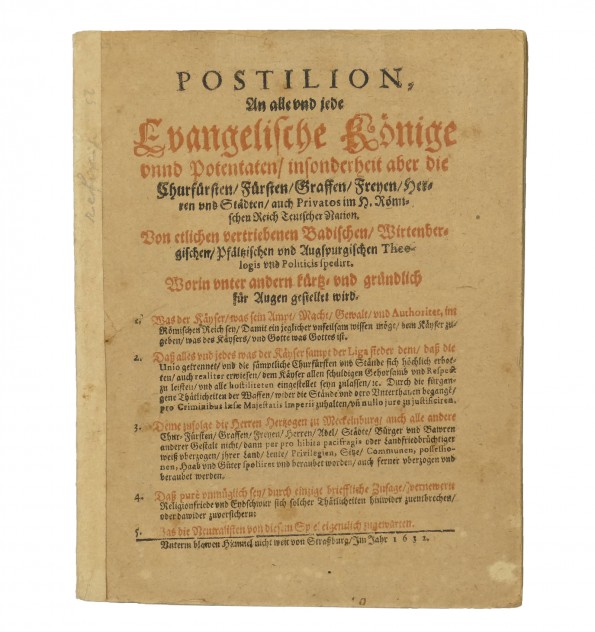 Postilion, An Alle und Jede Evangelische Koenige unnd Potentaten. Postilion, An Alle und Jede Evangelische Koenige unnd Potentaten.