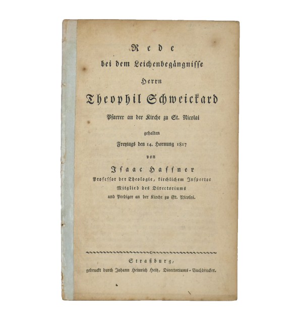 Rede bei dem Leichenbegängnisse Herrn Theophil Schweickard Pfarrer an der Kirche zu St. Nicolai, 1817.