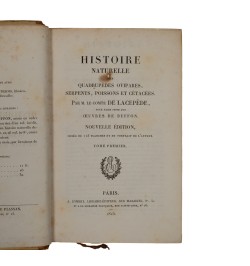 Histoire naturelle des quadrupèdes ovipares, serpents, poissons et cétacées. Nouvelle édition. Exemplaire en noir.