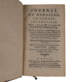 Journal de Médecine, Chirurgie, Pharmacie, &c. 2 vol. 1763 année complète.