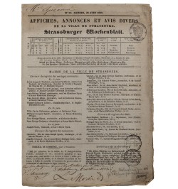Affiches, annonces et avis divers de la ville de Strasbourg. 4 numéros.