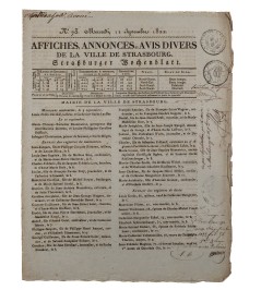 Affiches, annonces et avis divers de la ville de Strasbourg. 4 numéros.