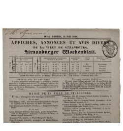 Affiches, annonces et avis divers de la ville de Strasbourg. 4 numéros.