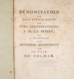 [Révolution à Colmar] Dénonciation de deux petites pièces de vers aristocratiques.