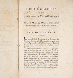 [Révolution à Colmar] Dénonciation de deux petites pièces de vers aristocratiques.