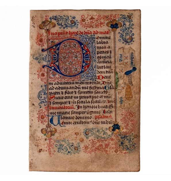 Feuillet manuscrit d'un livre d'heures - XVe siècle