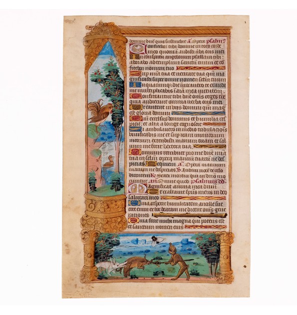 [Chasse] Feuillet manuscrit d'un livre d'heures - XVe siècle