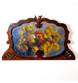 Peinture a l'huile sur bois - Bouquet de fleurs