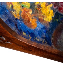 Peinture a l'huile sur bois - Bouquet de fleurs