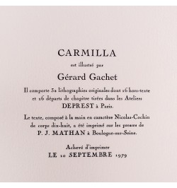 Carmilla. Traduit de l'anglais par Jacques Papy. Préface de Claude Seignolle. Lithographies originales de Gérard Gachet.