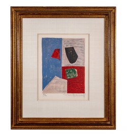 [Lithographie] Composition rose, rouge et bleue L17