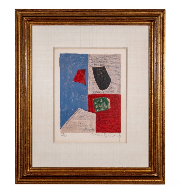 [Lithographie] Composition rose, rouge et bleue L17