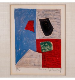 [Lithographie] Composition rose, rouge et bleue L17