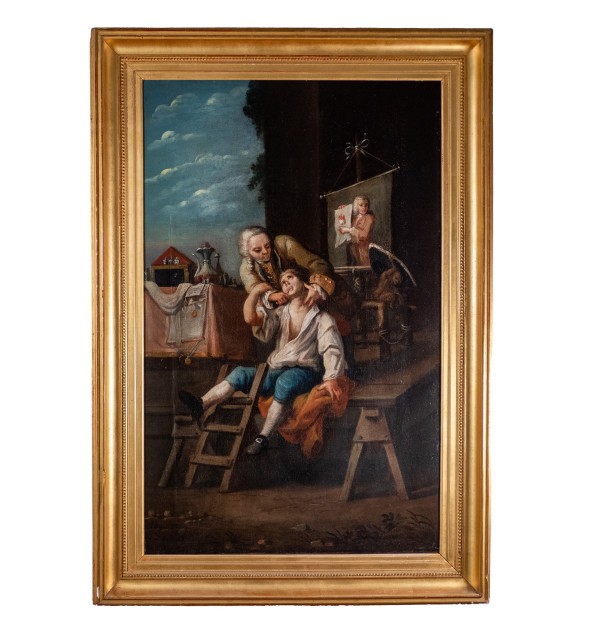 Dentiste - Peinture à l'huile du XIXe siècle.