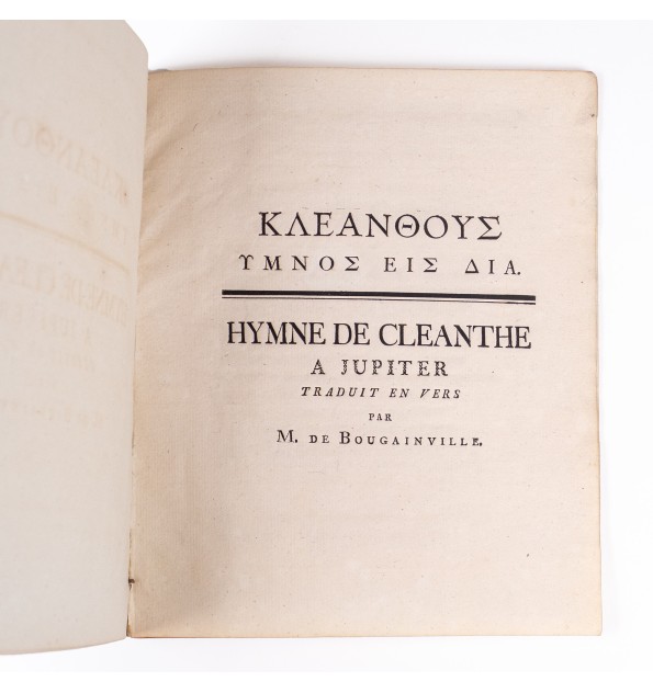 Hymne de Cleanthe à Jupiter traduit en vers par M. de Bougainville.