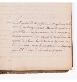 Manuscrits sur les conflits entre protestants et catholiques à Strasbourg au XVIIIe siècle.
