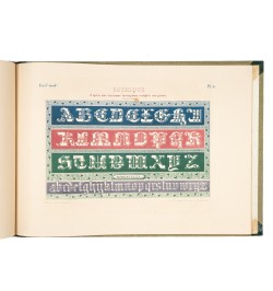 Spécimen des écritures modernes comprenant les romaines fleuronnées, gothiques nouvelles, fractures.