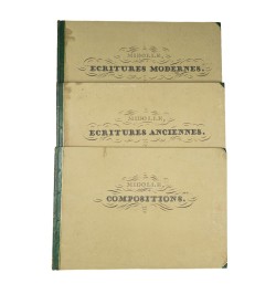 Spécimen des écritures modernes comprenant les romaines fleuronnées, gothiques nouvelles, fractures.