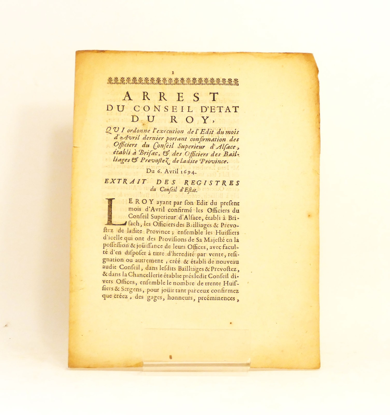 Arrest du conseil d'etat du Roy, Qui ordonne l'execution de l'Edit du mois d'Avril dernier... 
